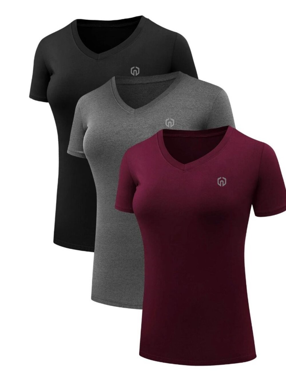 Neleus Women's Medium V-Neck Athletic Performance Shirts 3 ok